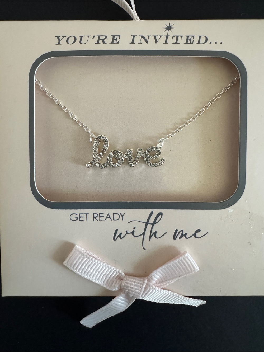 Love Script Crystal Pendant Necklace - Silver-Tone